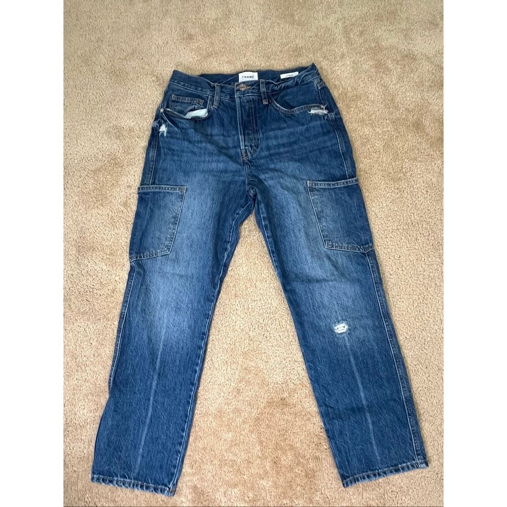 FRAME Le Original Jeans Size 28 High Rise Straight Utility Carpenter Blue Denim - Picture 2 of 9